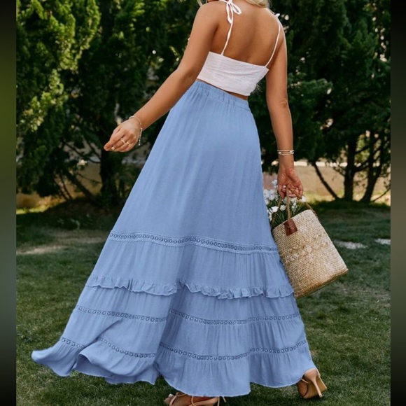 Boho tie waist ruffle hem maxi skirt - Picture 3 of 5